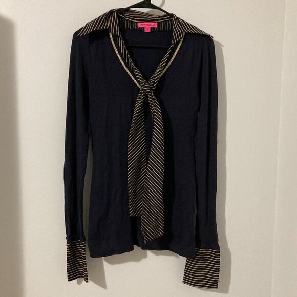 Betsey Johnson Tops - Betsey Johnson Black Women Size M Cotton Sweater Blouse Bow Collared Y2K